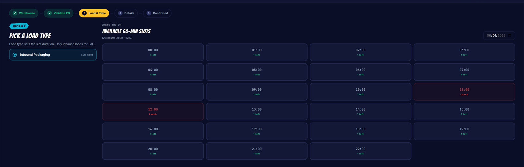 Carrier booking flow with PO validation