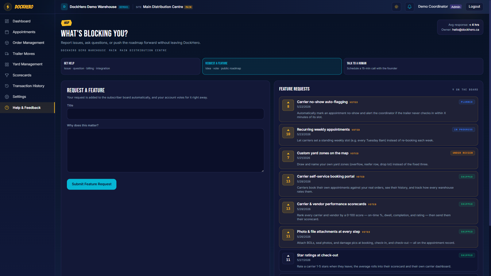 In-app feature voting board